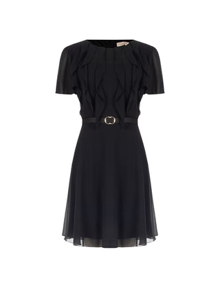Robe courte noire en georgette à volants