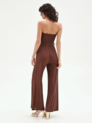 Brauner Jumpsuit mit weitem Bein