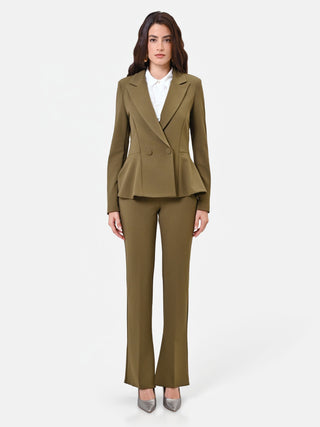 Military Green Jacket with Peplum in Scuba Crepe Fabric