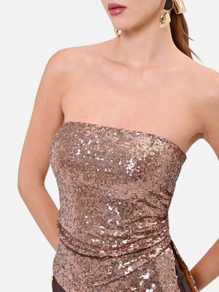 Bronze Draped Bandeau Top