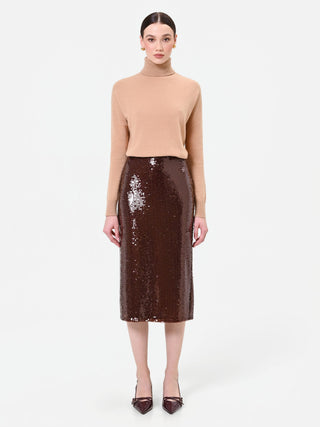Jupe crayon midi à sequins chocolat