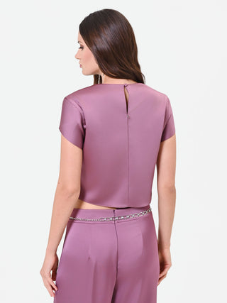 Blusa crop in raso rosa antico