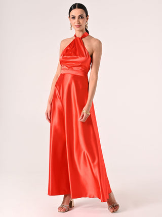 Long Orange Satin Dress