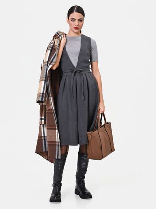 Dunkelgraues Trägerkleid aus Viskose-Mix