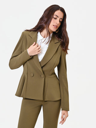 Military Green Jacket with Peplum in Scuba Crepe Fabric