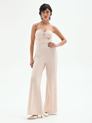 Light Beige Bustier Palazzo Jumpsuit