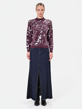 Pull en viscose bordeaux à paillettes