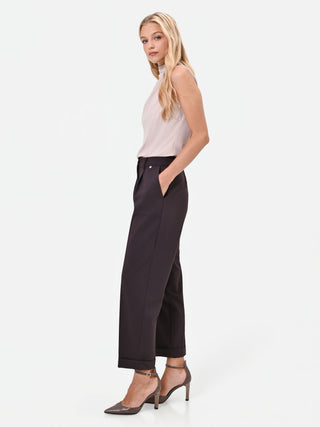 Pantalone dritto con risvolto marrone moro in poliviscosa