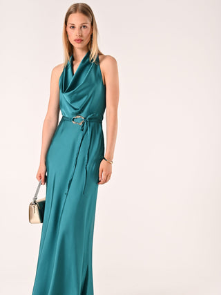 Langes Kleid aus Satin in Grün