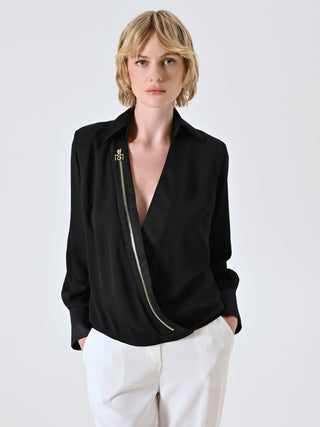 Blusa Camicia Nera con Zip Dorata