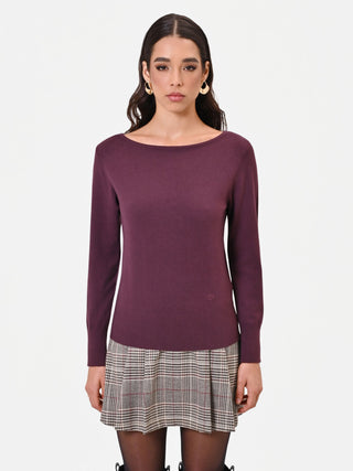 Maglia in viscosa bordeaux con scollo a barchetta