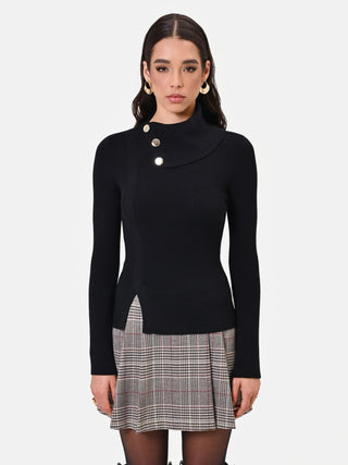 Black Viscose Sweater with Asymmetric Neckline