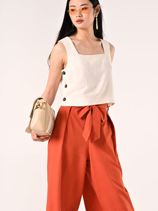 White Crop Top in Viscose Linen