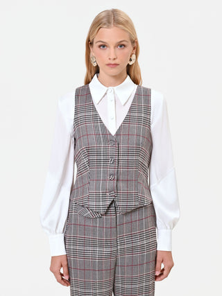 Gilet principe di galles tortora beige in poliviscosa