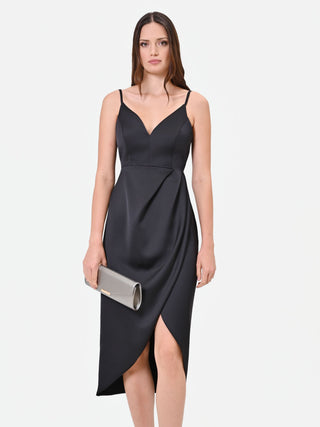 Black Satin Dress with Side Drape
