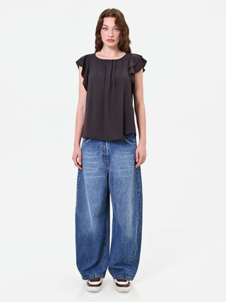 Fluid Brown Blouse with Ruffle Detail