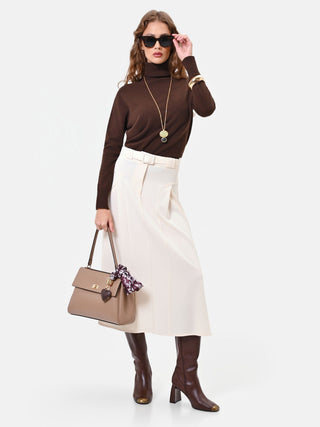 Gonna midi in misto viscosa bianca con cintura