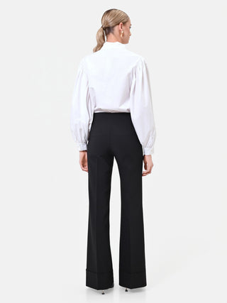 Pantalone nero a vita alta con maxi risvolto