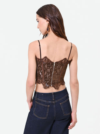 Top bustier cioccolato in pizzo floreale