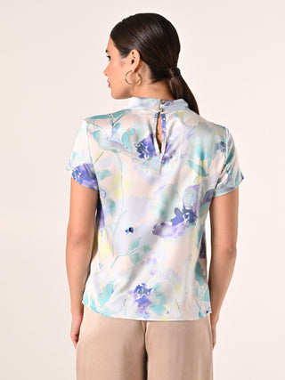 Floral Print Satin Curvy Blouse