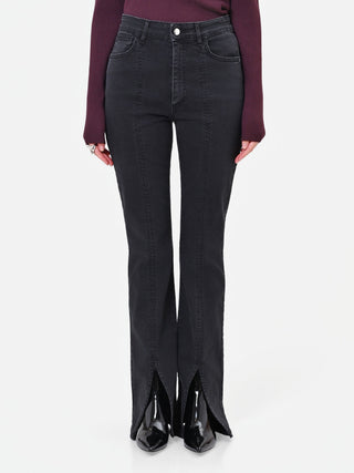 Jeans flare neri con spacchi frontali