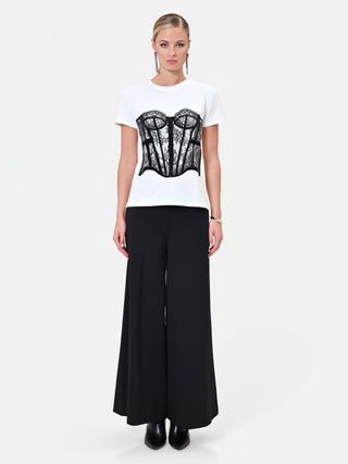 Cream T-Shirt with Textured Bustier Print