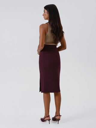 Burgundy Skirt with Decorative Buttons