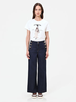 Jeans blu navy a palazzo con bottoni stile marina