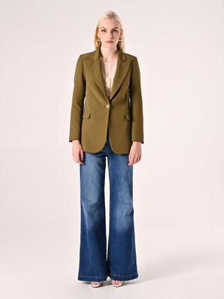 Army-Green Single-Breasted Jacket with Gold Buttons