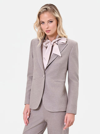 Single-Breasted Taupe Beige Viscose Blend Jacket