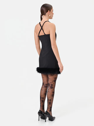 Mini-robe noire à ourlet effet fourrure