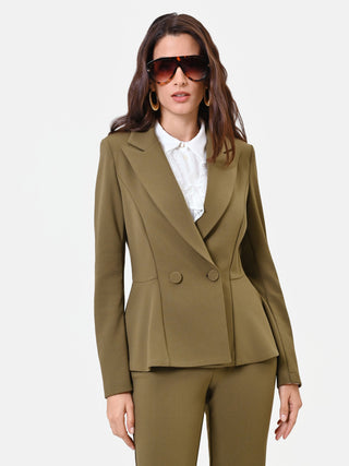 Military Green Jacket with Peplum in Scuba Crepe Fabric