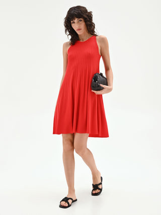 Strawberry Red Plissé-Knit Dress