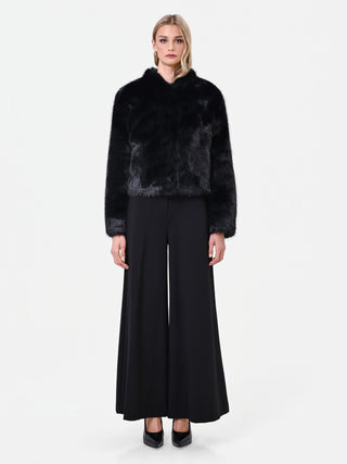 Giacca cropped nera effetto pelliccia