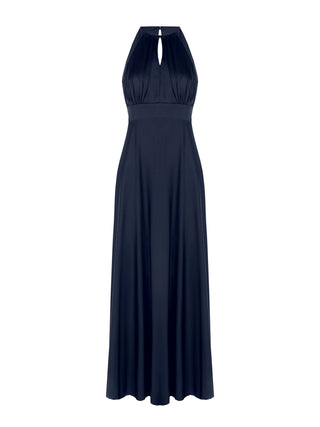 Abito lungo blu navy con scollo all'americana