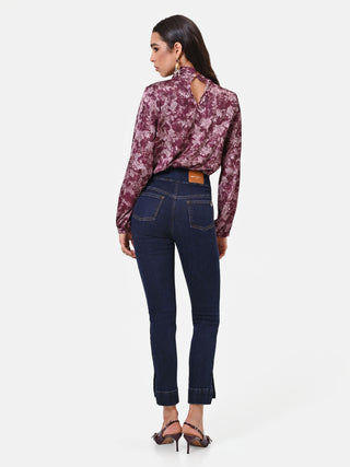 Jeans blu navy con vita a bustino