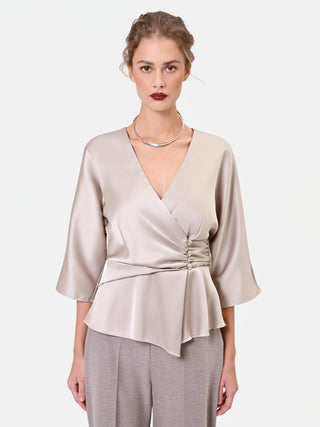Beige Taupe Wrap Blouse