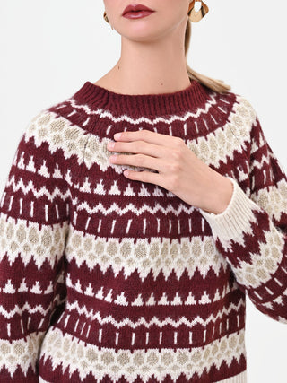 Pull bordeaux en jacquard à motif géométrique