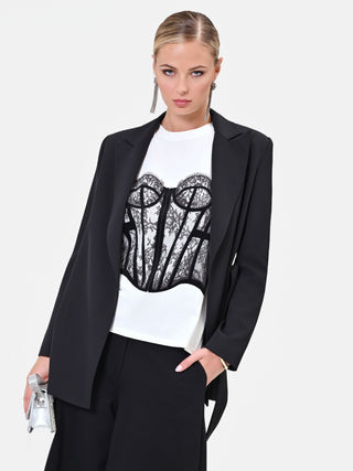 Cream T-Shirt with Textured Bustier Print