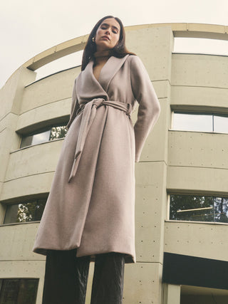 Cappotto midi tortora beige con cintura