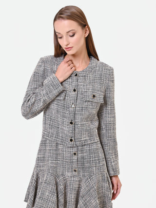 Grey Bouclé-Effect Cropped Jacket