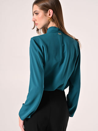 Blouse vert royal avec nœud et pinces