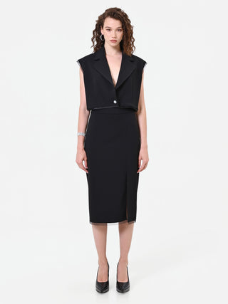 Gilet nero cropped con dettagli velati
