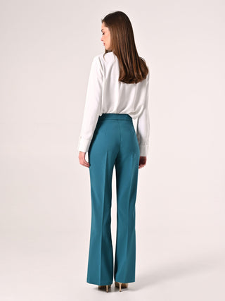 Pantaloni Flared in Tessuto Tecnico Verde Reale