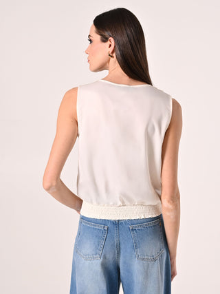 Crossover Top in White Satin