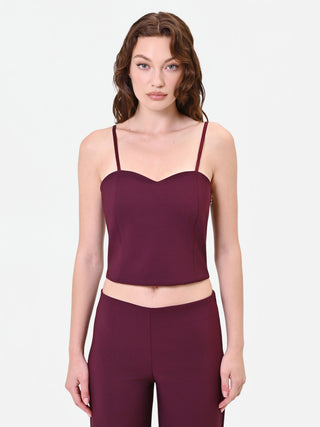 Top crop bordeaux rosso con scollo a cuore