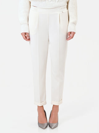 Pantalone panna cropped con risvolto