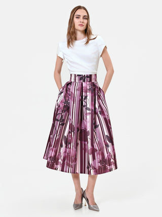 Jupe midi plissée bordeaux à imprimé floral