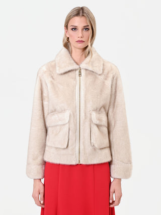Cream White Faux Fur Cropped Jacket