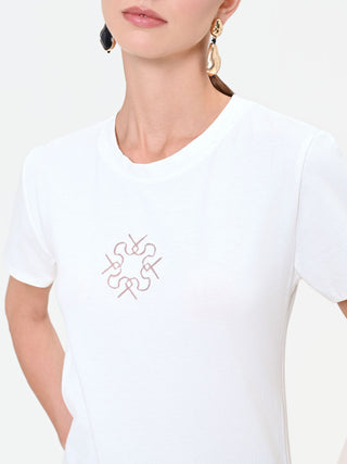 T-shirt panna bianco con dettaglio geometrico